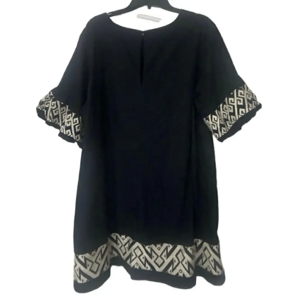BANANA REPUBLIC FACTORY Black 100% Cotton Embroidered Puff Sleeve Mini Dress XL